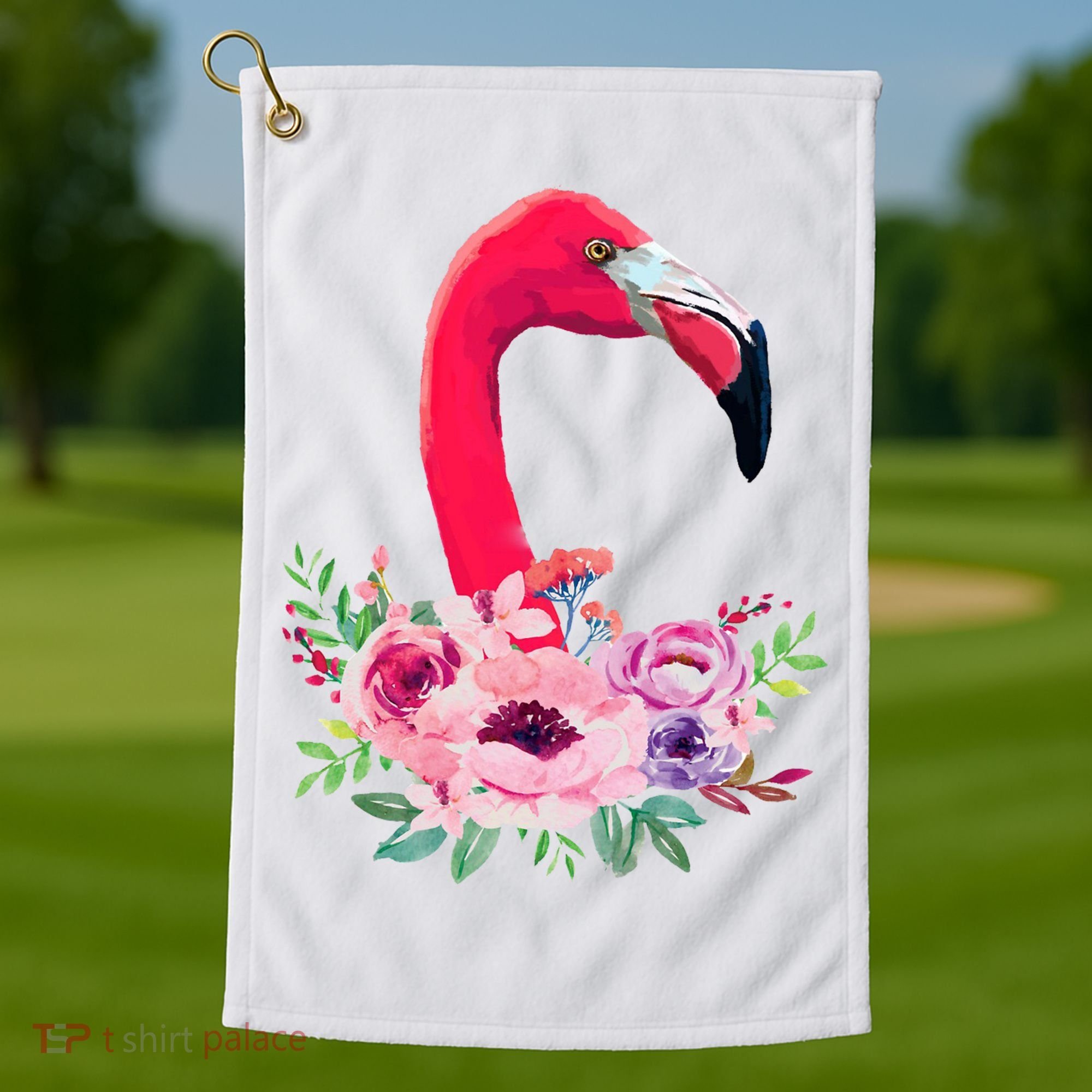 Flamingo Floral Art Golf Towel