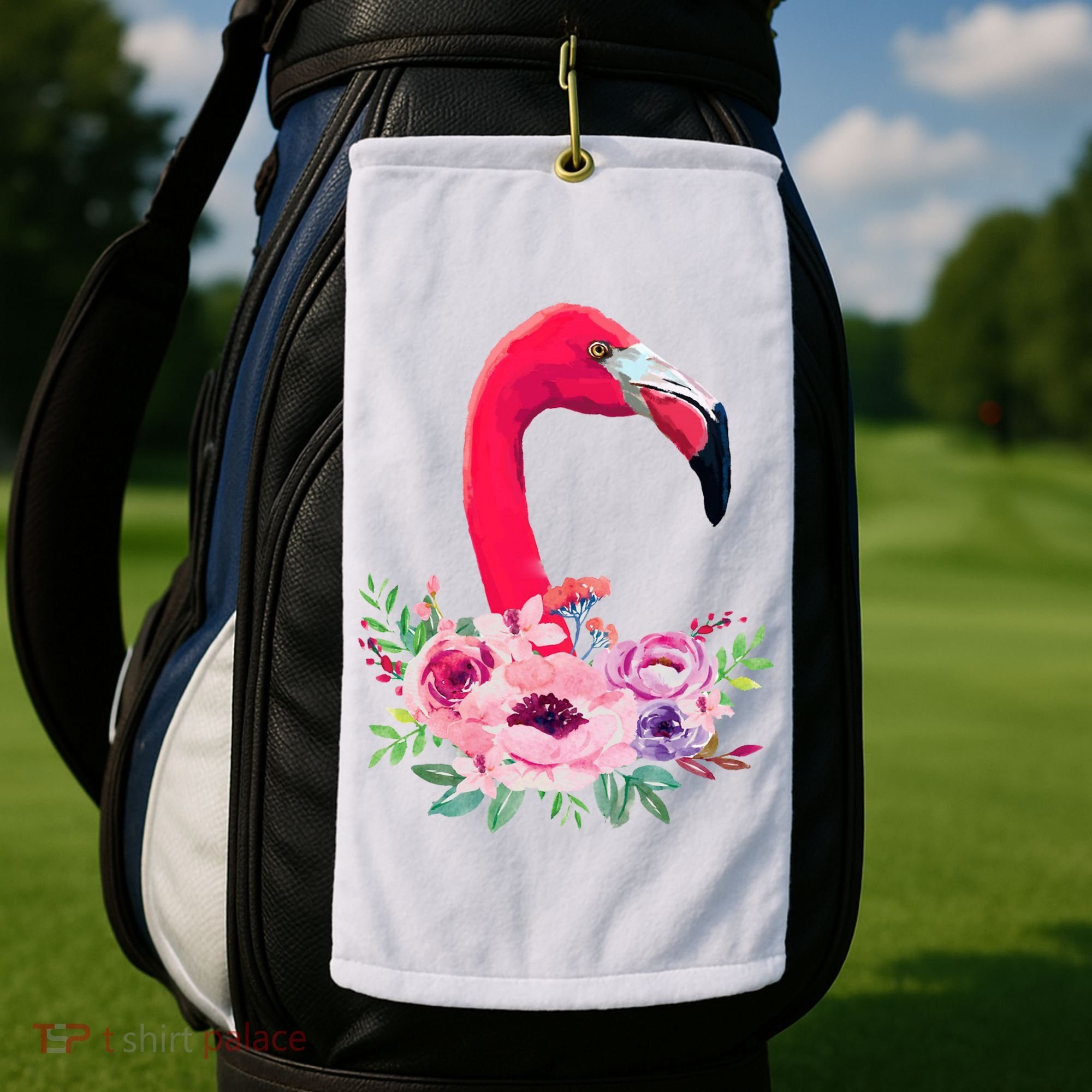 Flamingo Floral Art Golf Towel