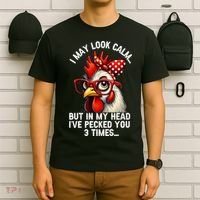 Funny Farm Animal Chicken Meme I May Look Calm Pecked T-Shirt thumb 6