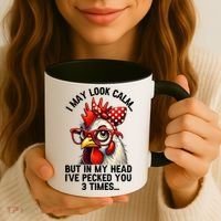 Funny Farm Animal Chicken Meme I May Look Calm Pecked Coffee Mug thumb 3