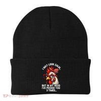 Funny Farm Animal Chicken Meme I May Look Calm Pecked Beanie thumb 0