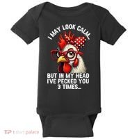Funny Farm Animal Chicken Meme I May Look Calm Pecked Baby Bodysuit thumb 0