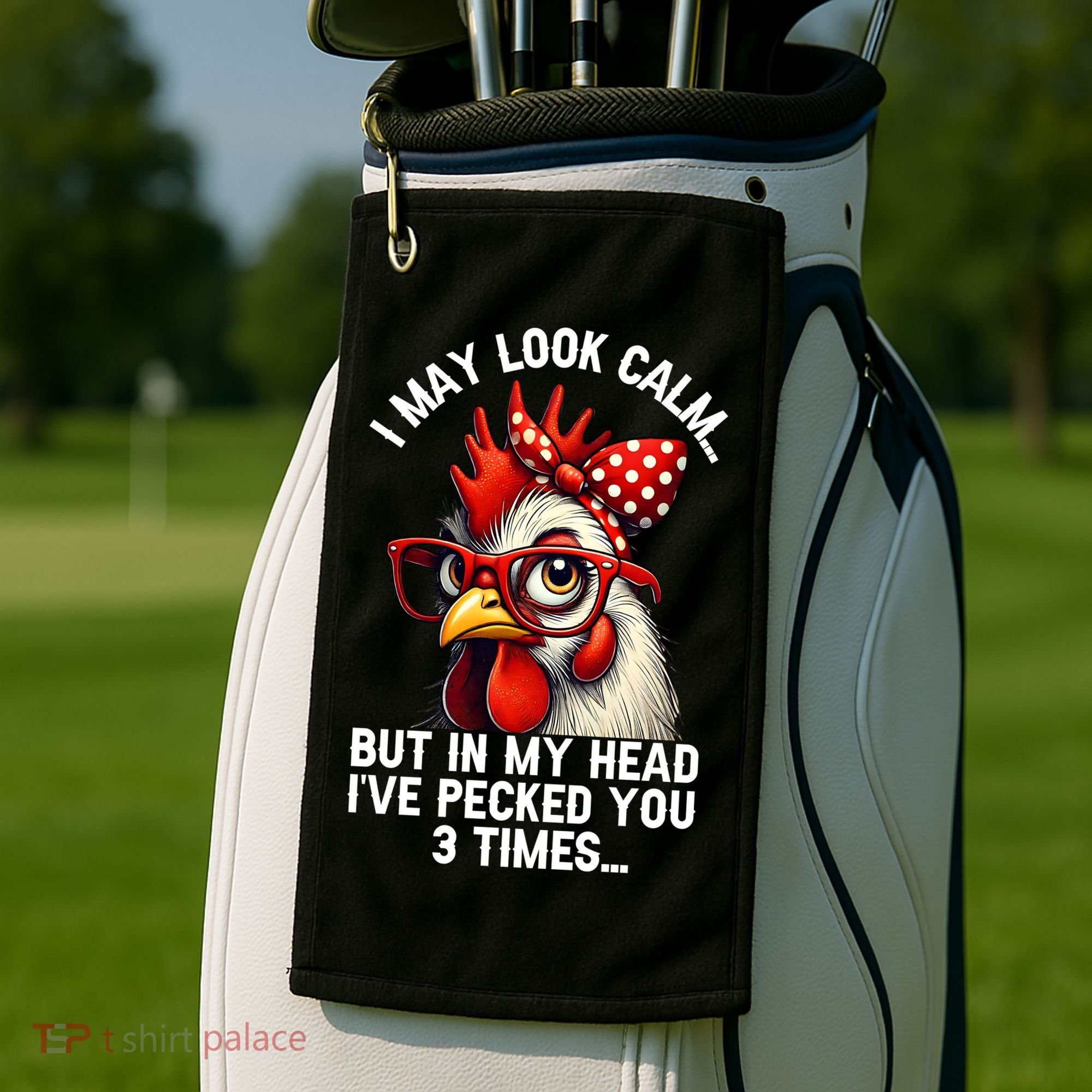Funny Farm Animal Chicken Meme I May Look Calm Pecked Golf Towel
