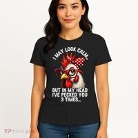 Funny Farm Animal Chicken Meme I May Look Calm Pecked Women's T-Shirt thumb 4