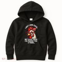 Funny Farm Animal Chicken Meme I May Look Calm Pecked Kids Hoodie thumb 0