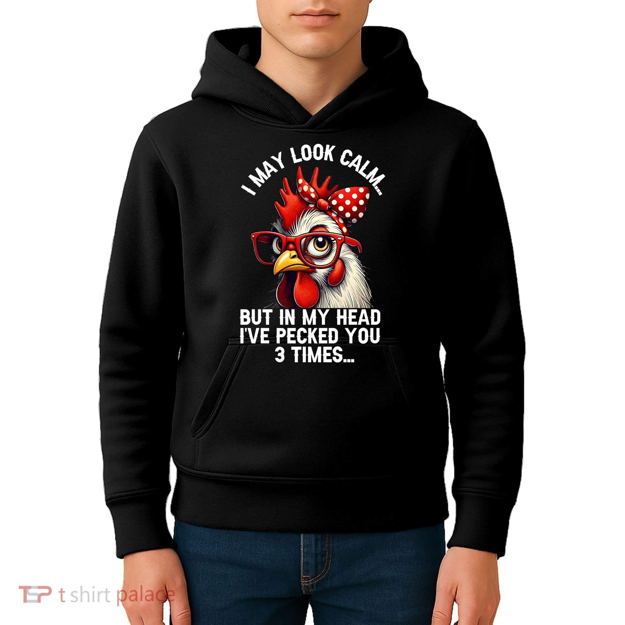 Funny Farm Animal Chicken Meme I May Look Calm Pecked Kids Hoodie