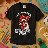 Funny Farm Animal Chicken Meme I May Look Calm Pecked Kids T-Shirt thumb 3