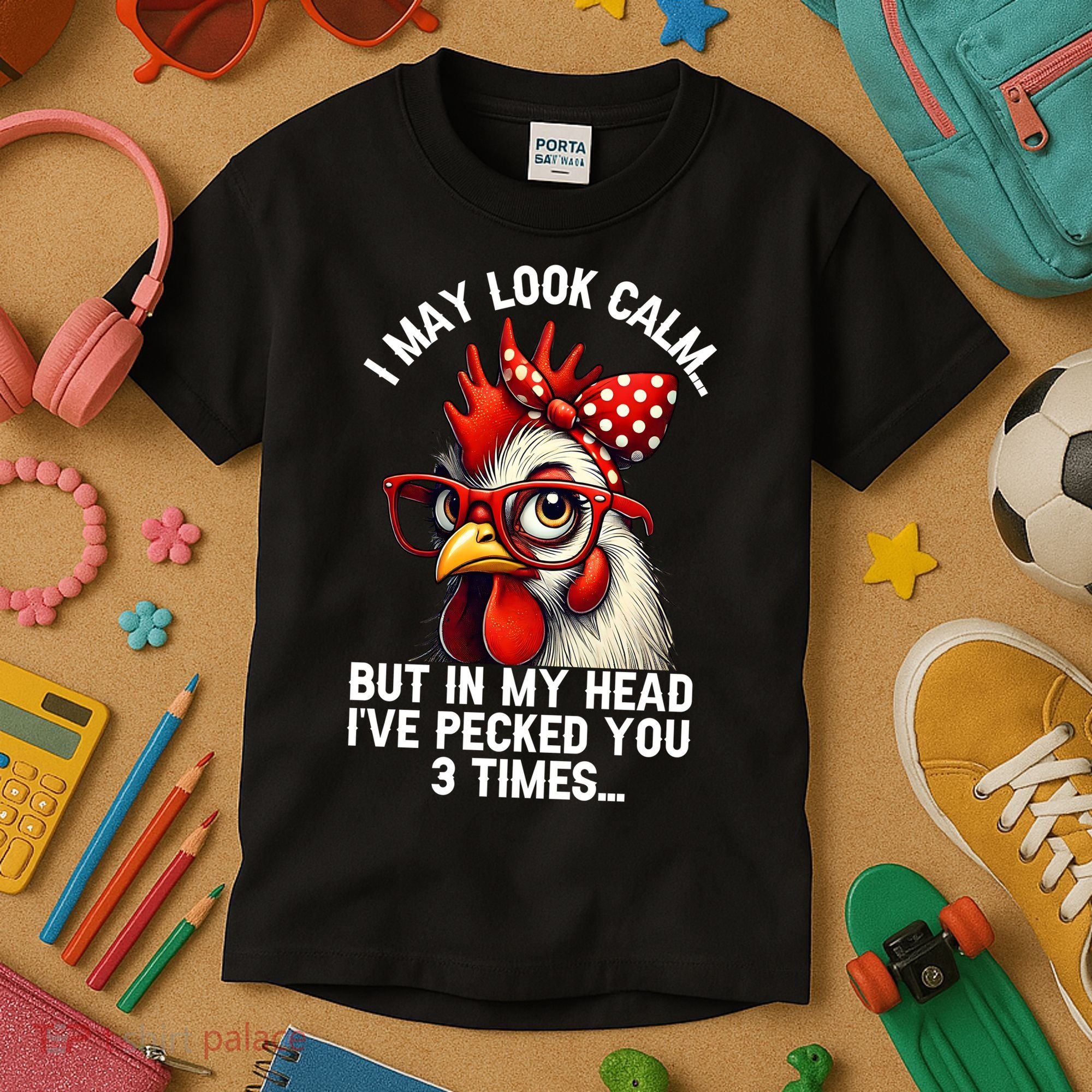 Funny Farm Animal Chicken Meme I May Look Calm Pecked Kids T-Shirt