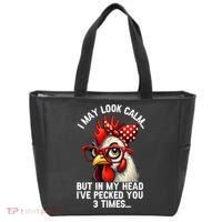 Funny Farm Animal Chicken Meme I May Look Calm Pecked Tote Bag thumb 0