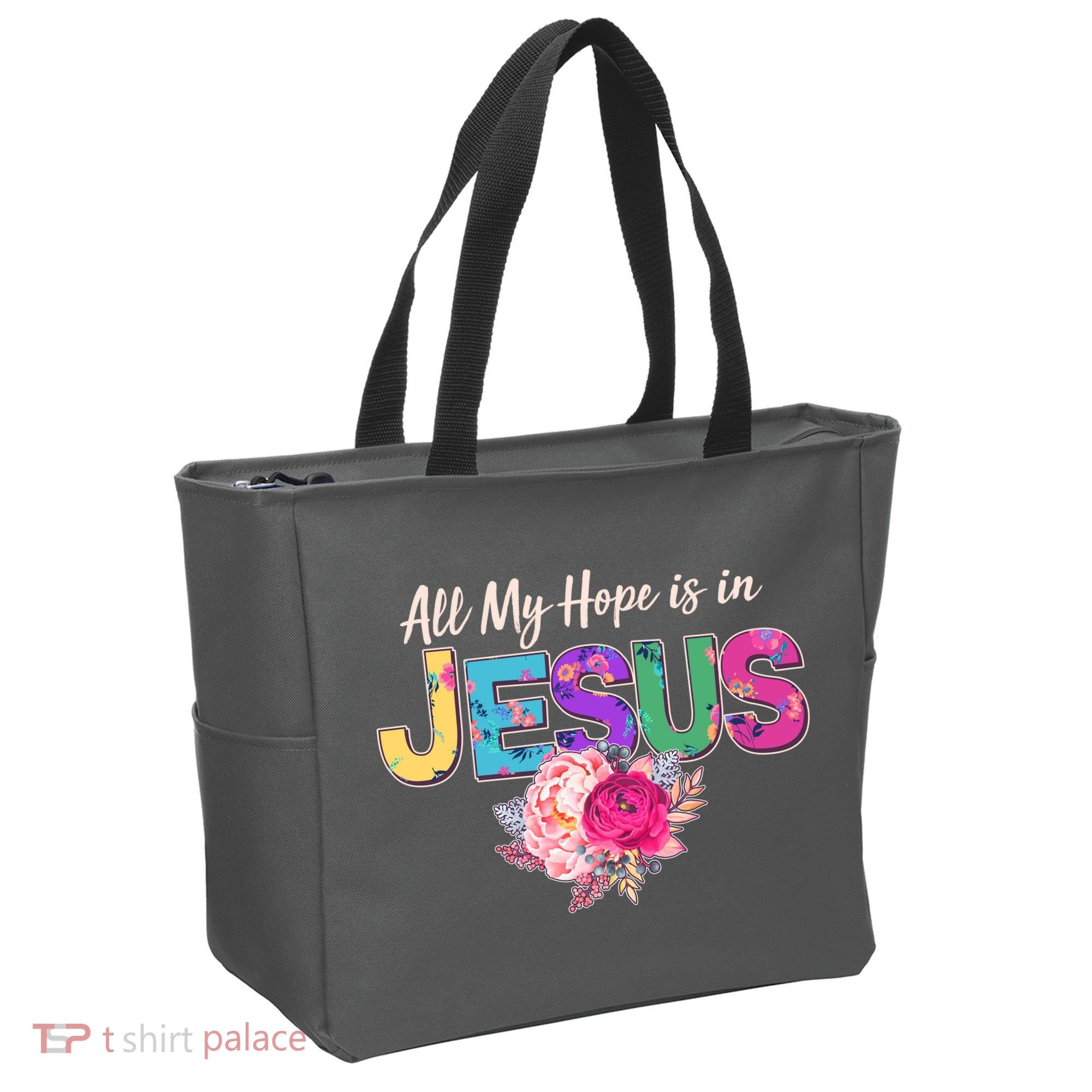 Floral Flower All My Hope Is In Jesus Tote Bag