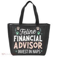 Feline Financial Advisor Invest In Naps Funny Cat Saying Tote Bag thumb 0