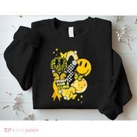 Fight For A Cure Retro Smile Face Childhood Cancer Sweatshirt thumb 2