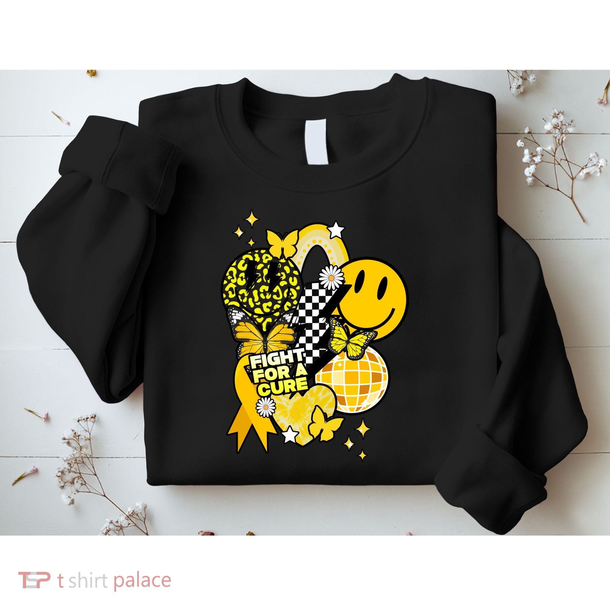 Fight For A Cure Retro Smile Face Childhood Cancer Sweatshirt