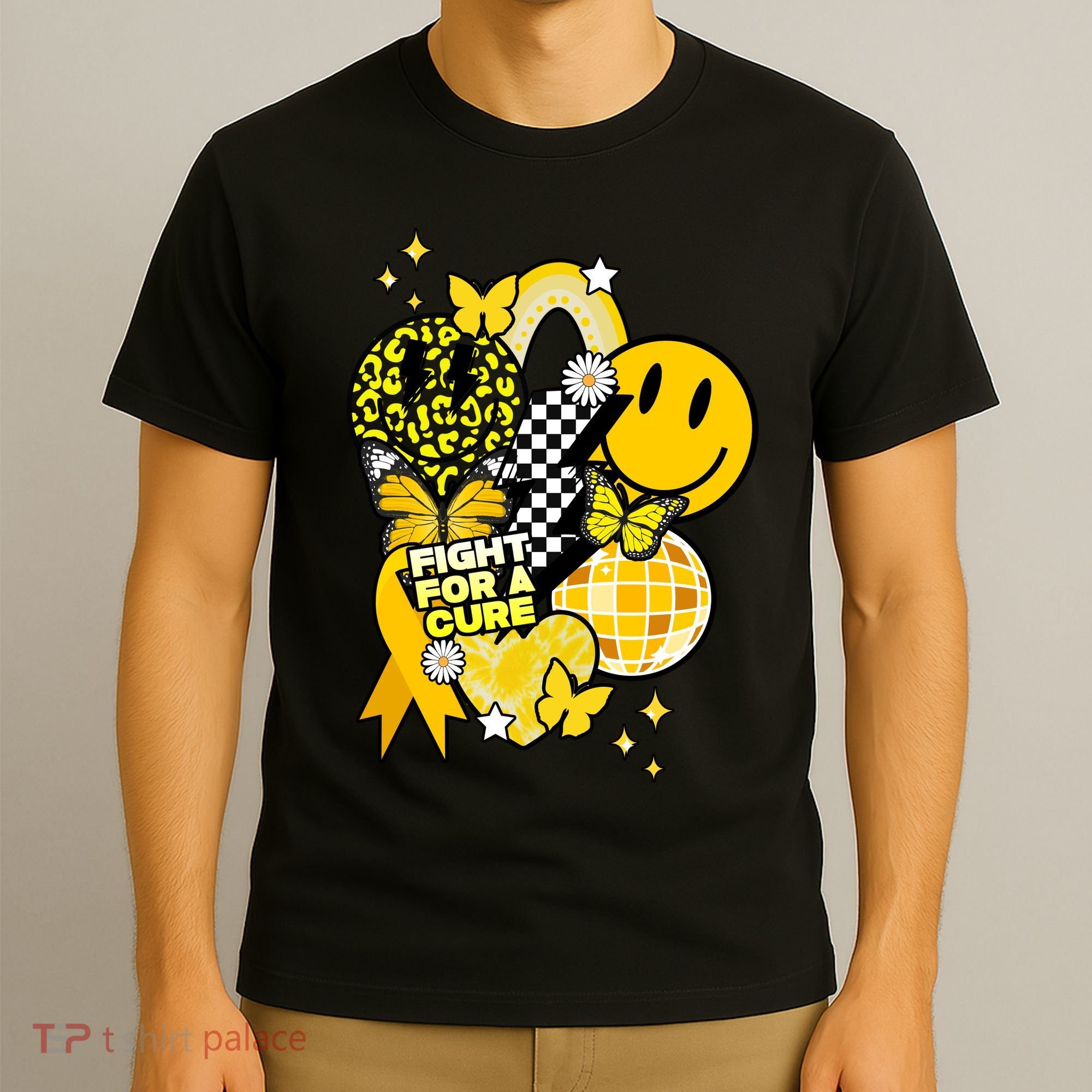Fight For A Cure Retro Smile Face Childhood Cancer T-Shirt
