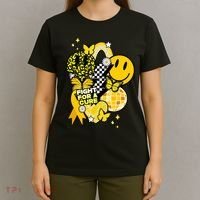 Fight For A Cure Retro Smile Face Childhood Cancer T-Shirt thumb 4