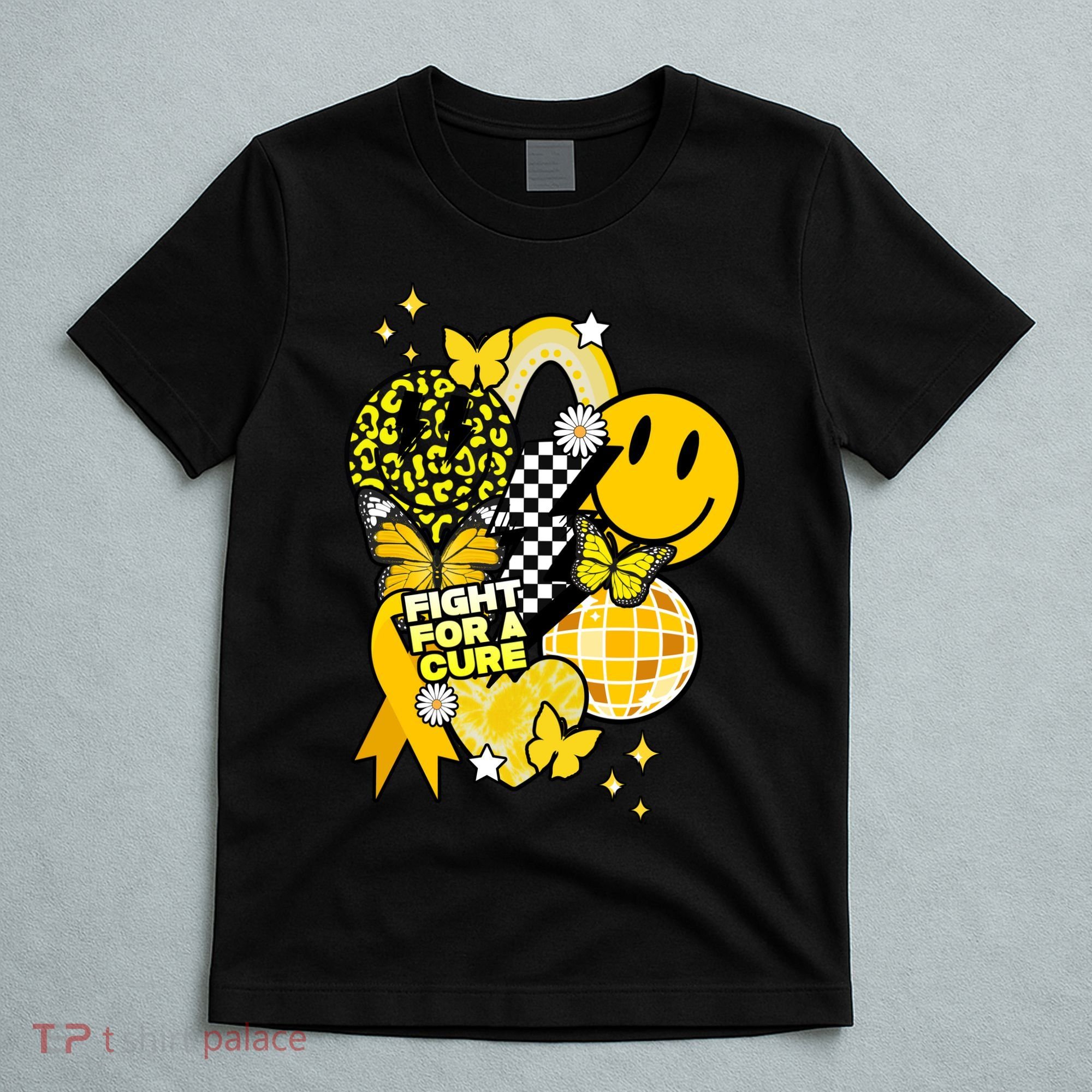 Fight For A Cure Retro Smile Face Childhood Cancer T-Shirt