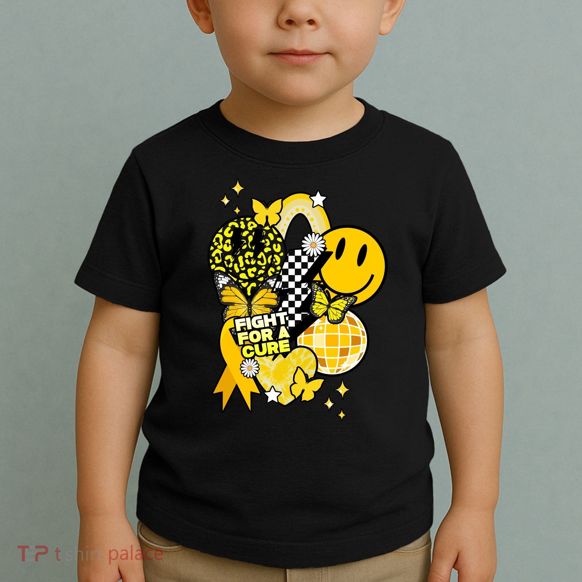 Fight For A Cure Retro Smile Face Childhood Cancer Toddler T-Shirt