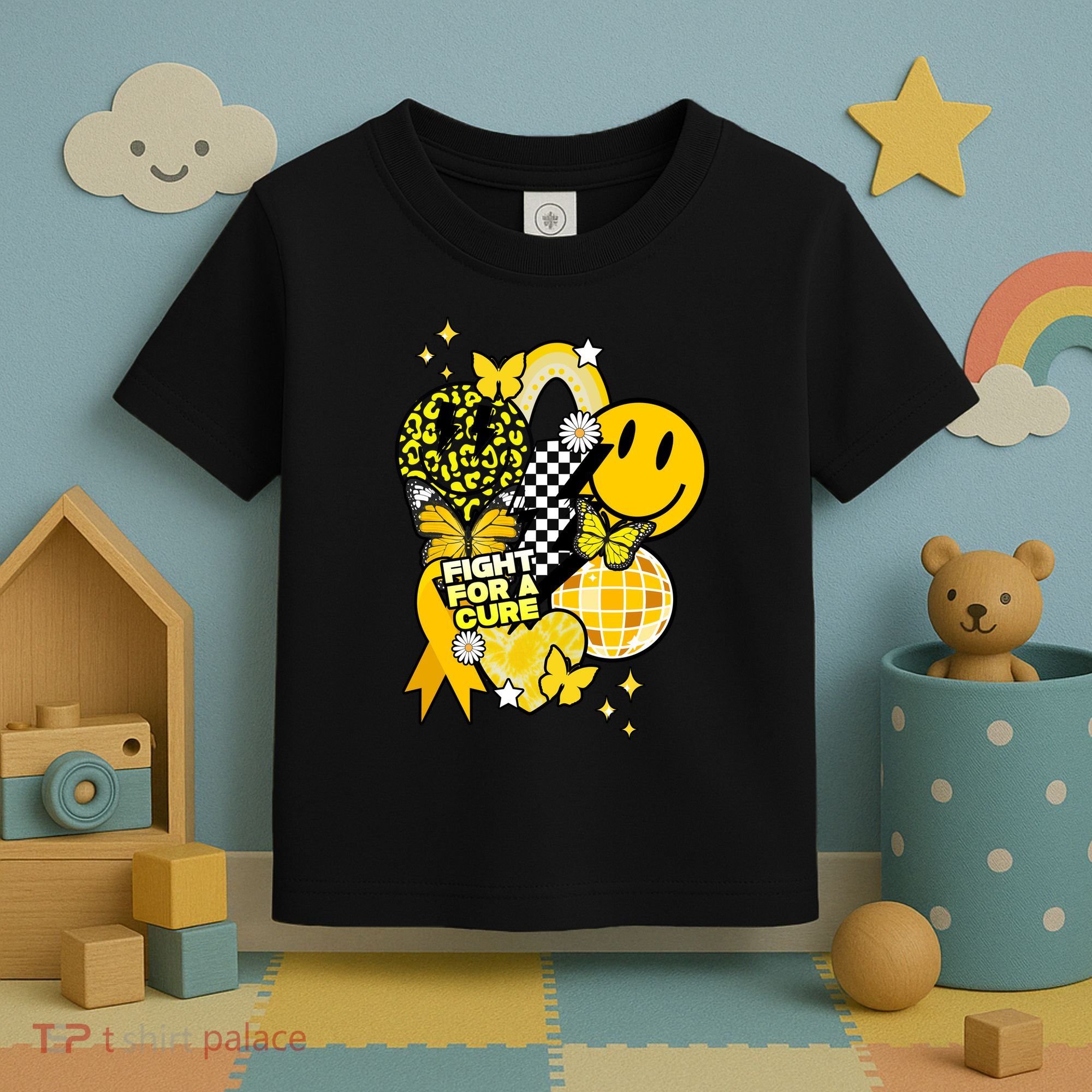 Fight For A Cure Retro Smile Face Childhood Cancer Toddler T-Shirt
