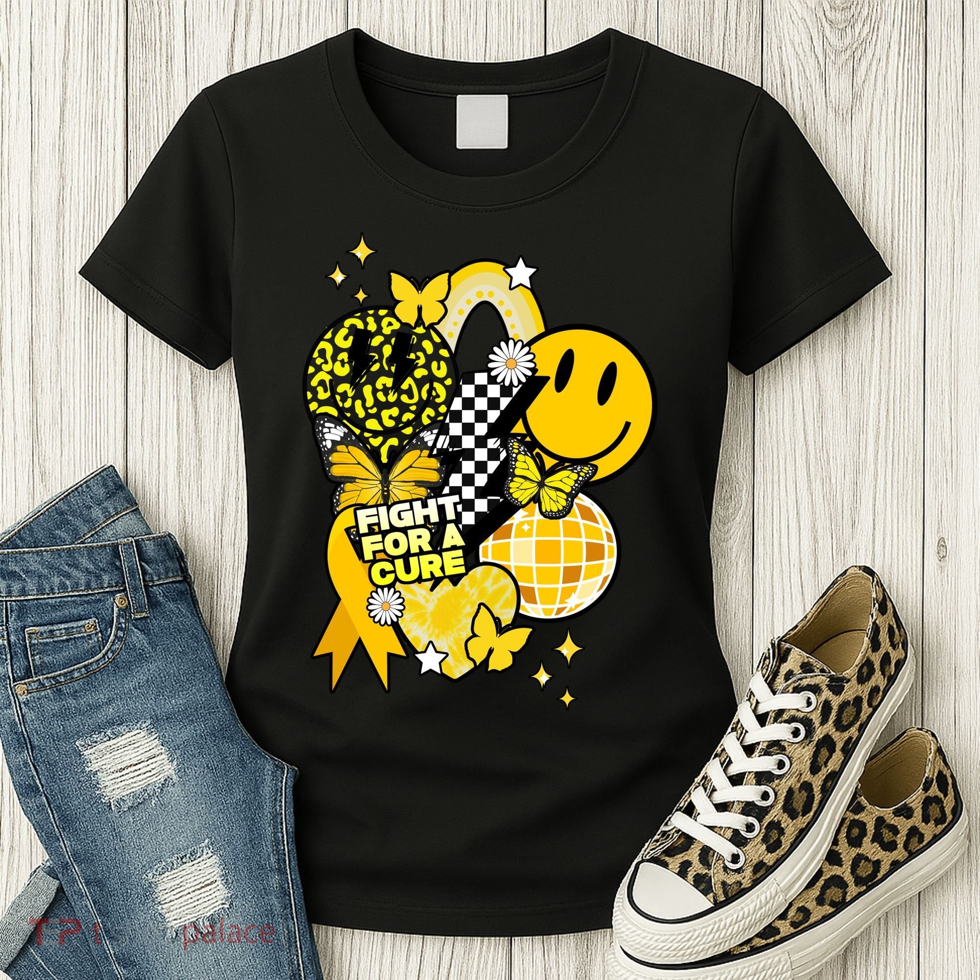Fight For A Cure Retro Smile Face Childhood Cancer Women's T-Shirt