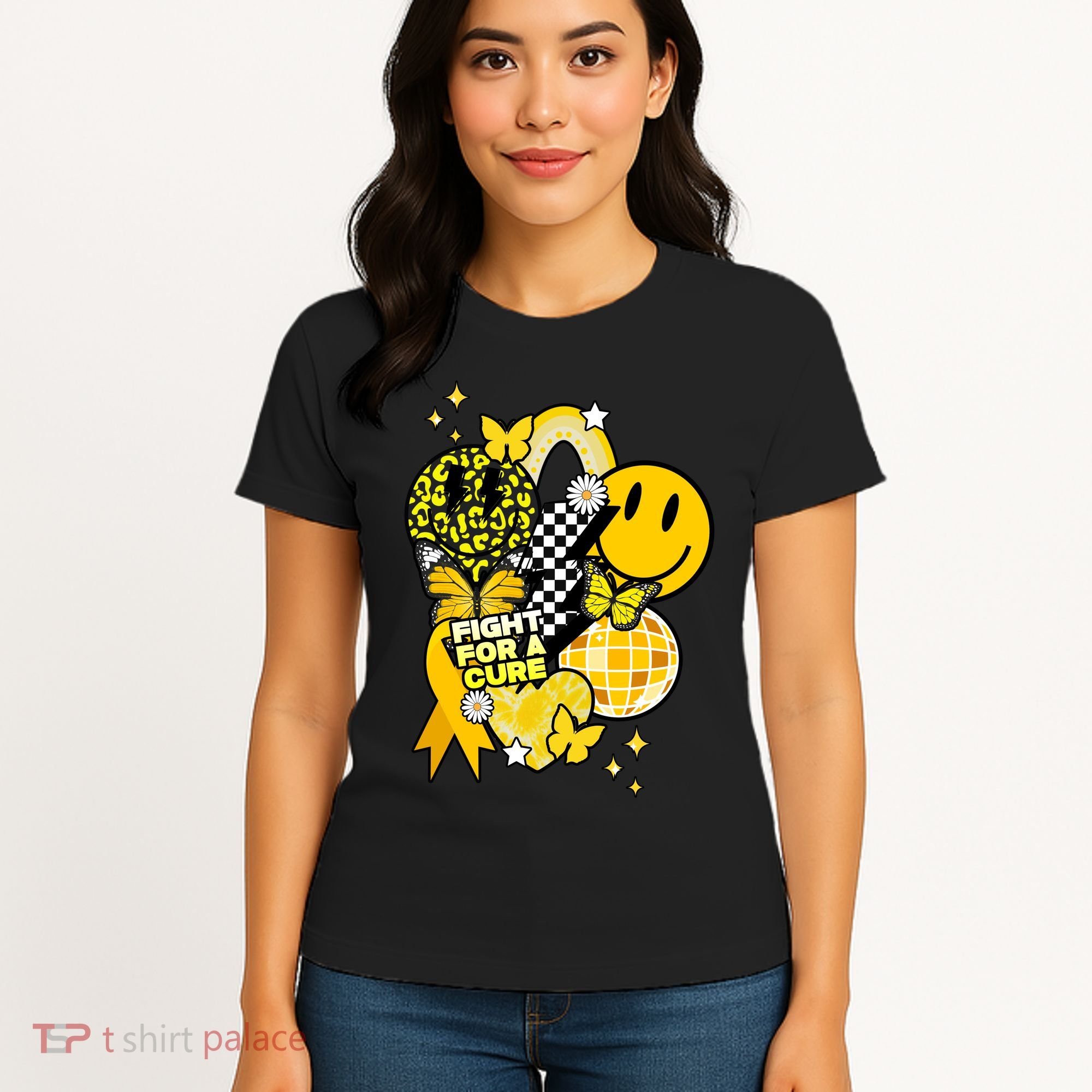 Fight For A Cure Retro Smile Face Childhood Cancer Women's T-Shirt
