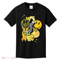 Fight For A Cure Retro Smile Face Childhood Cancer Kids T-Shirt thumb 0