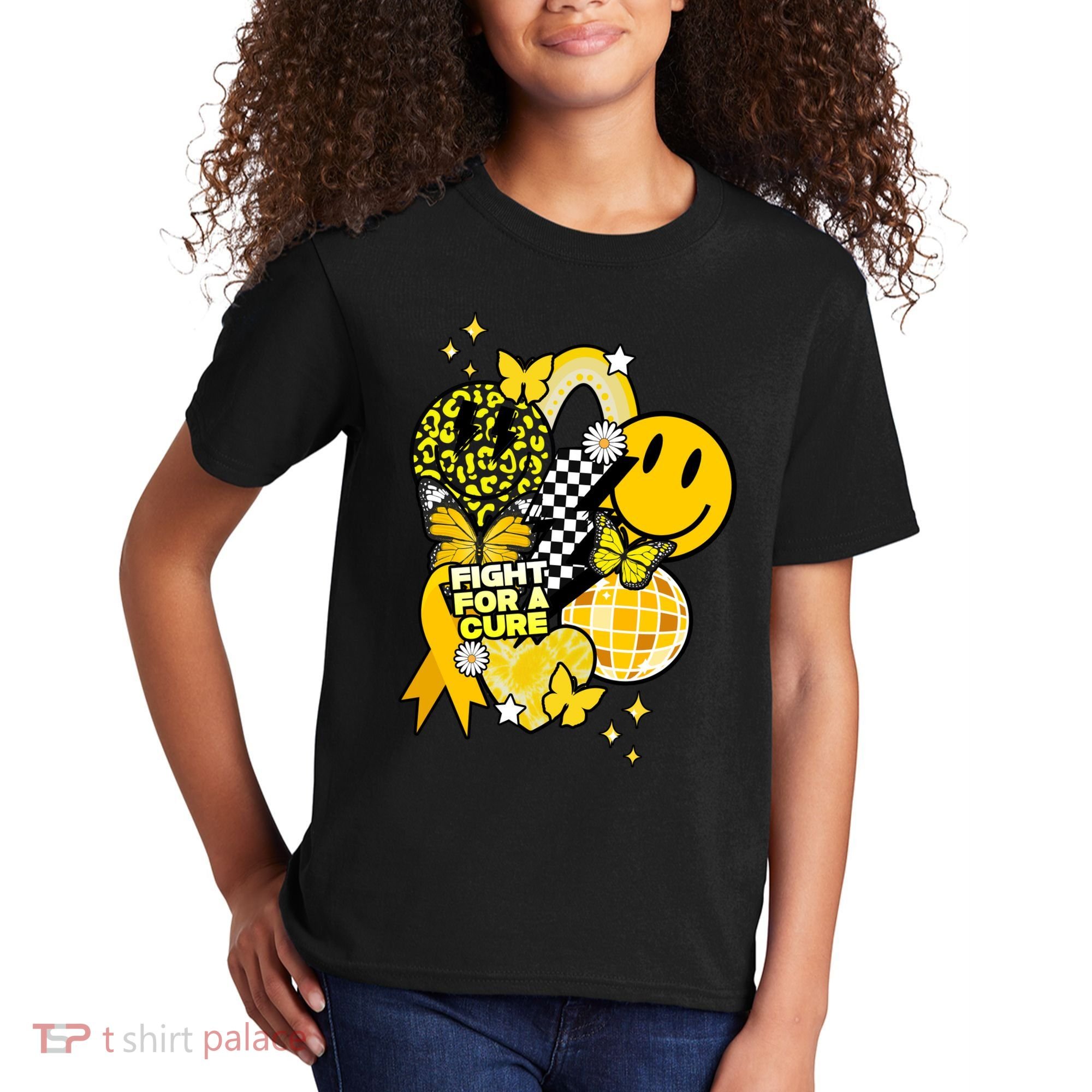 Fight For A Cure Retro Smile Face Childhood Cancer Kids T-Shirt