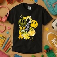 Fight For A Cure Retro Smile Face Childhood Cancer Kids T-Shirt thumb 3
