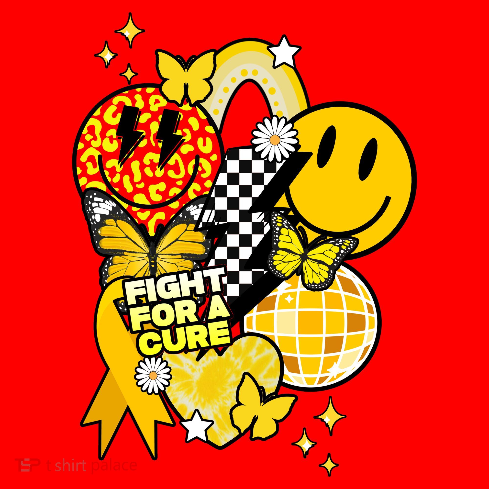 Fight For A Cure Retro Smile Face Childhood Cancer Santa Hat