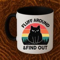 Funny Fluff Around Find Out Humor Sarcastic Black Cat Coffee Mug thumb 2