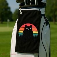 Funny Fluff Around Find Out Humor Sarcastic Black Cat Golf Towel thumb 2