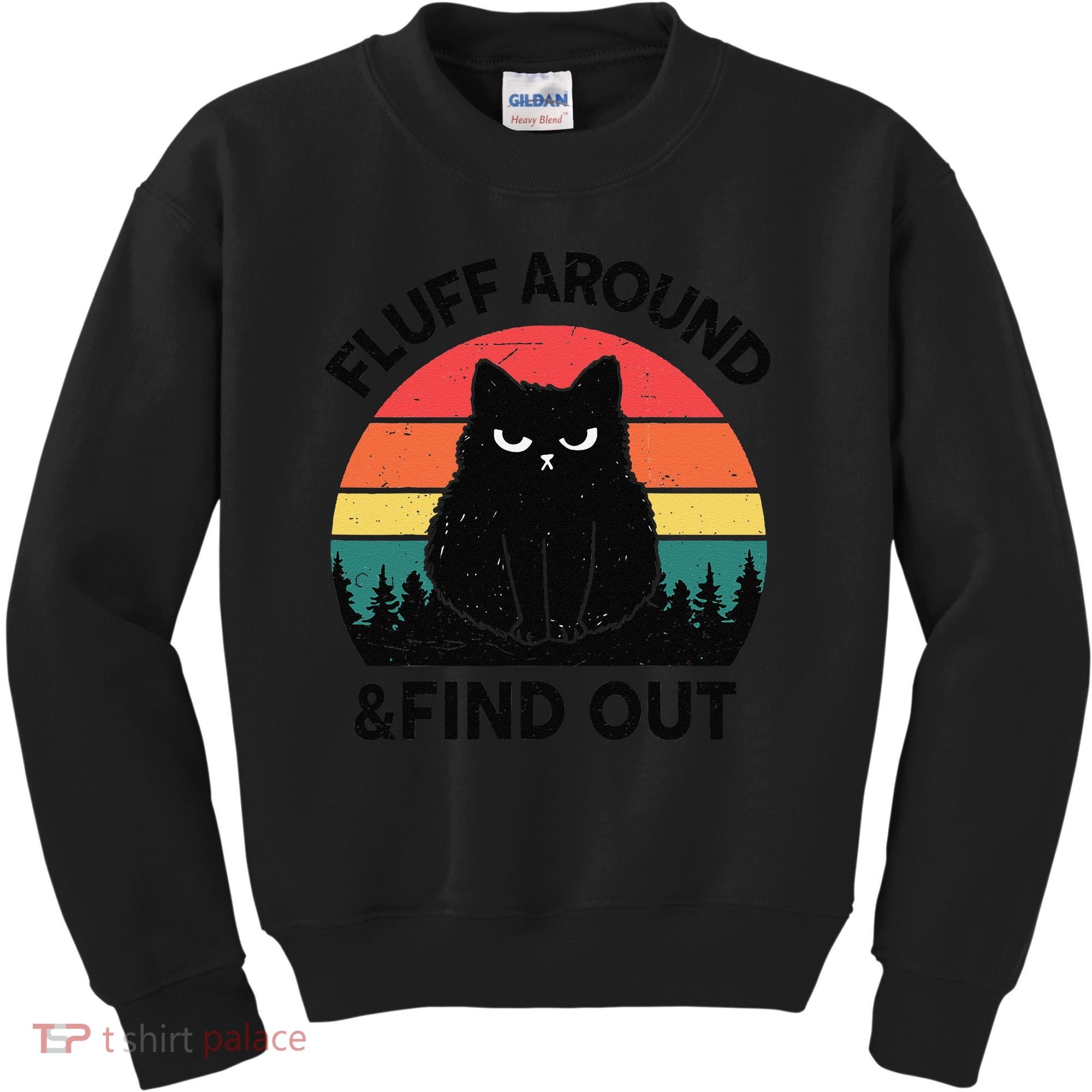 Funny Fluff Around Find Out Humor Sarcastic Black Cat Kids Sweatshirt