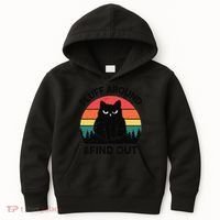 Funny Fluff Around Find Out Humor Sarcastic Black Cat Kids Hoodie thumb 0