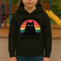Funny Fluff Around Find Out Humor Sarcastic Black Cat Kids Hoodie thumb 3