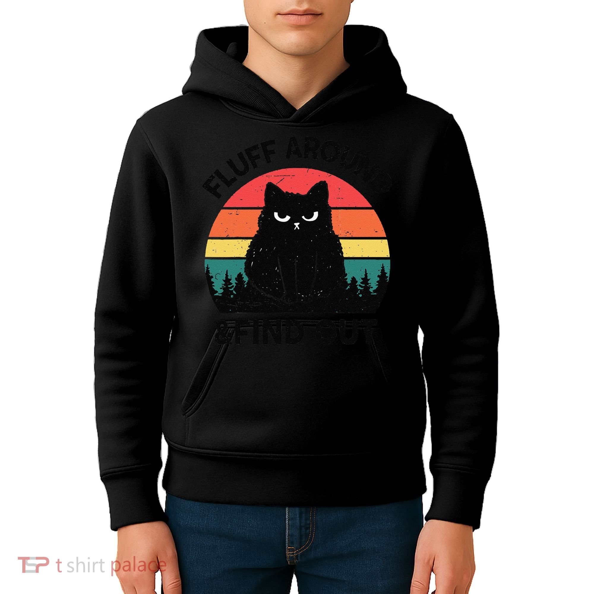 Funny Fluff Around Find Out Humor Sarcastic Black Cat Kids Hoodie