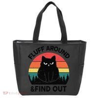 Funny Fluff Around Find Out Humor Sarcastic Black Cat Tote Bag thumb 0