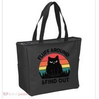 Funny Fluff Around Find Out Humor Sarcastic Black Cat Tote Bag thumb 2