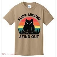 Funny Fluff Around Find Out Humor Sarcastic Black Cat Kids T-Shirt thumb 0