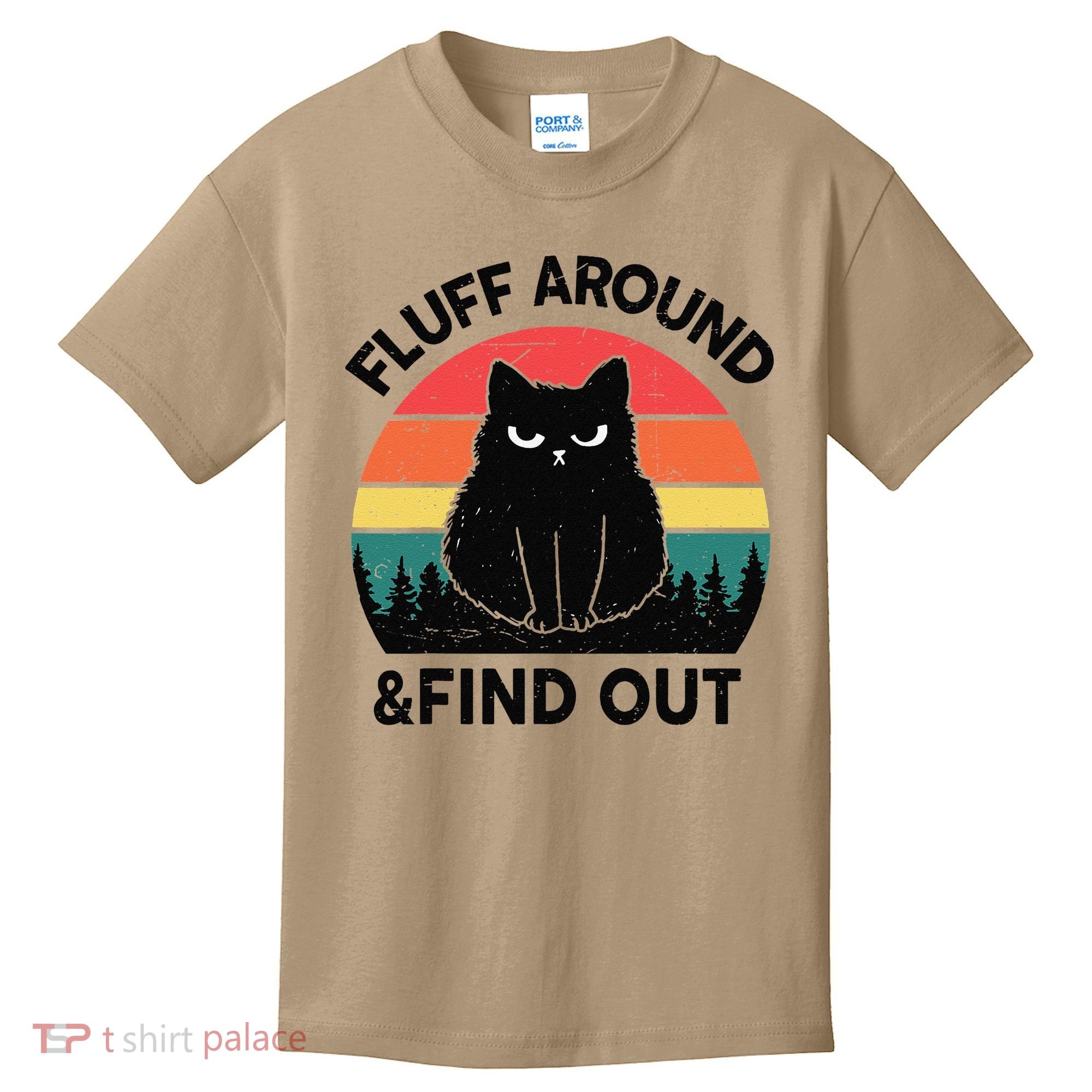 Funny Fluff Around Find Out Humor Sarcastic Black Cat Kids T-Shirt
