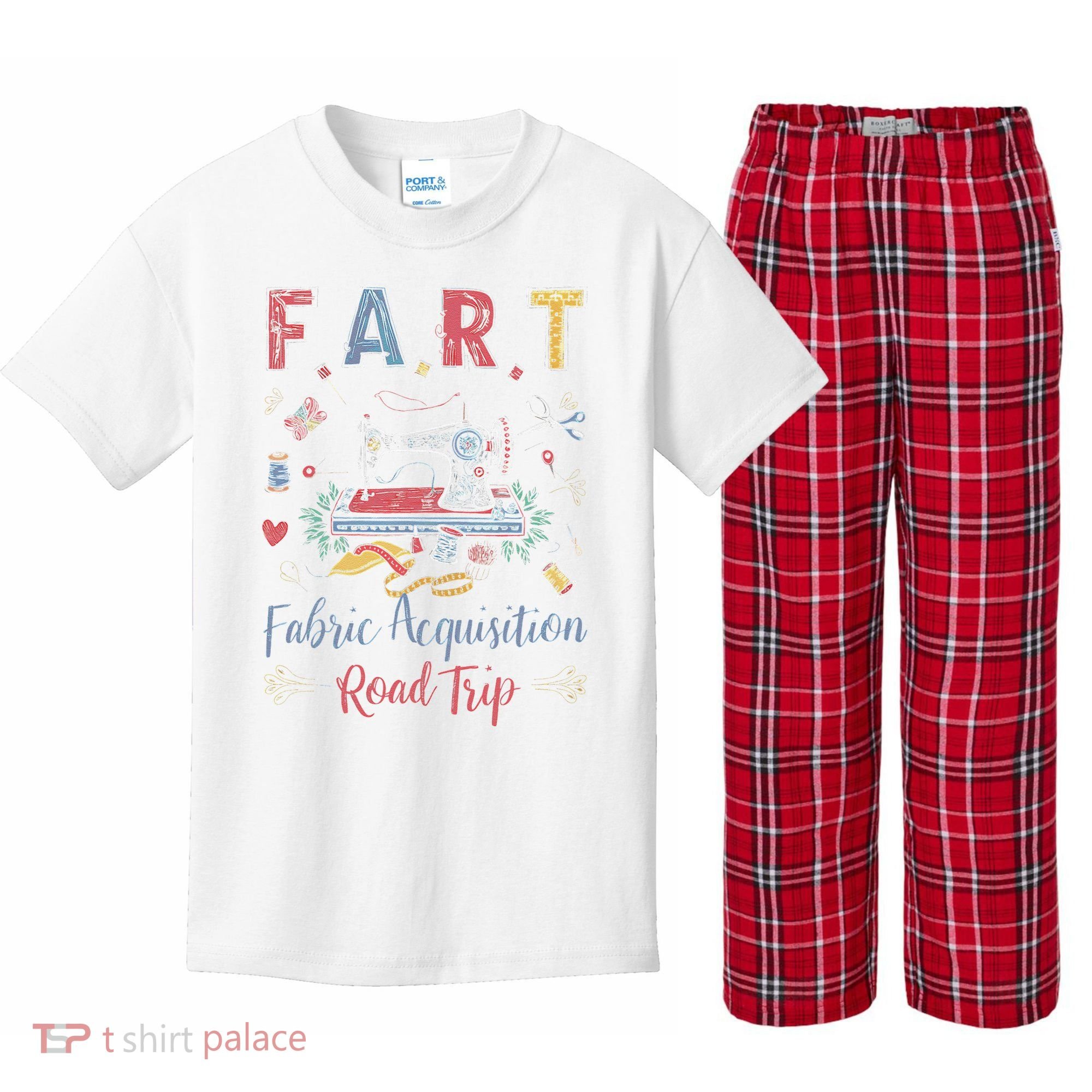 Fart Fabric Acquisition Road Trip For Sewing Quilting Lover Kids Plaid Pajama Set