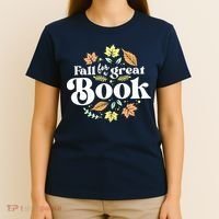 Fall For A Great Book Reading Librarian Autumn Teacher T-Shirt thumb 4