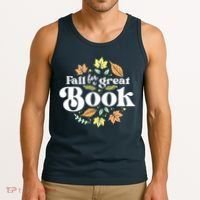 Fall For A Great Book Reading Librarian Autumn Teacher Tank Top thumb 3