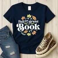 Fall For A Great Book Reading Librarian Autumn Teacher Women's T-Shirt thumb 3