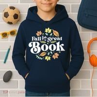Fall For A Great Book Reading Librarian Autumn Teacher Kids Hoodie thumb 2