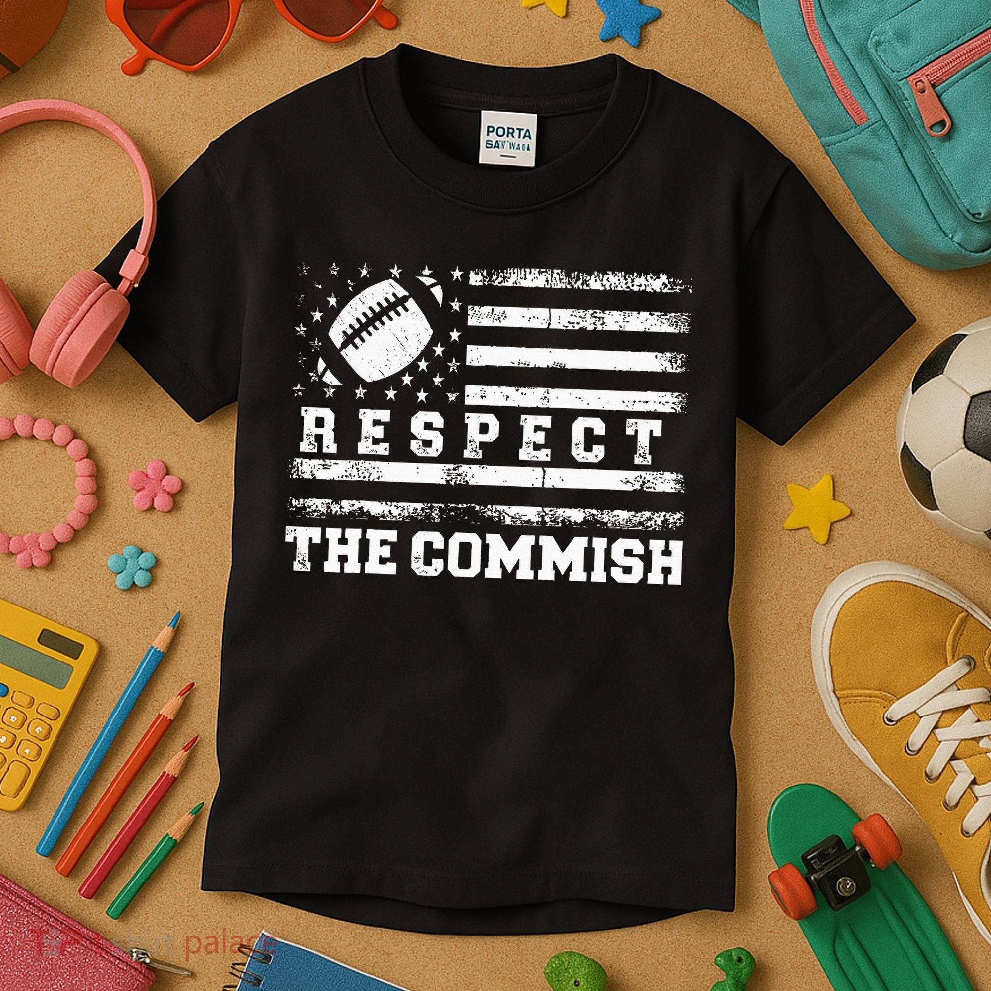 Fantasy Football American Commissioner Respect The Commish Kids T-Shirt