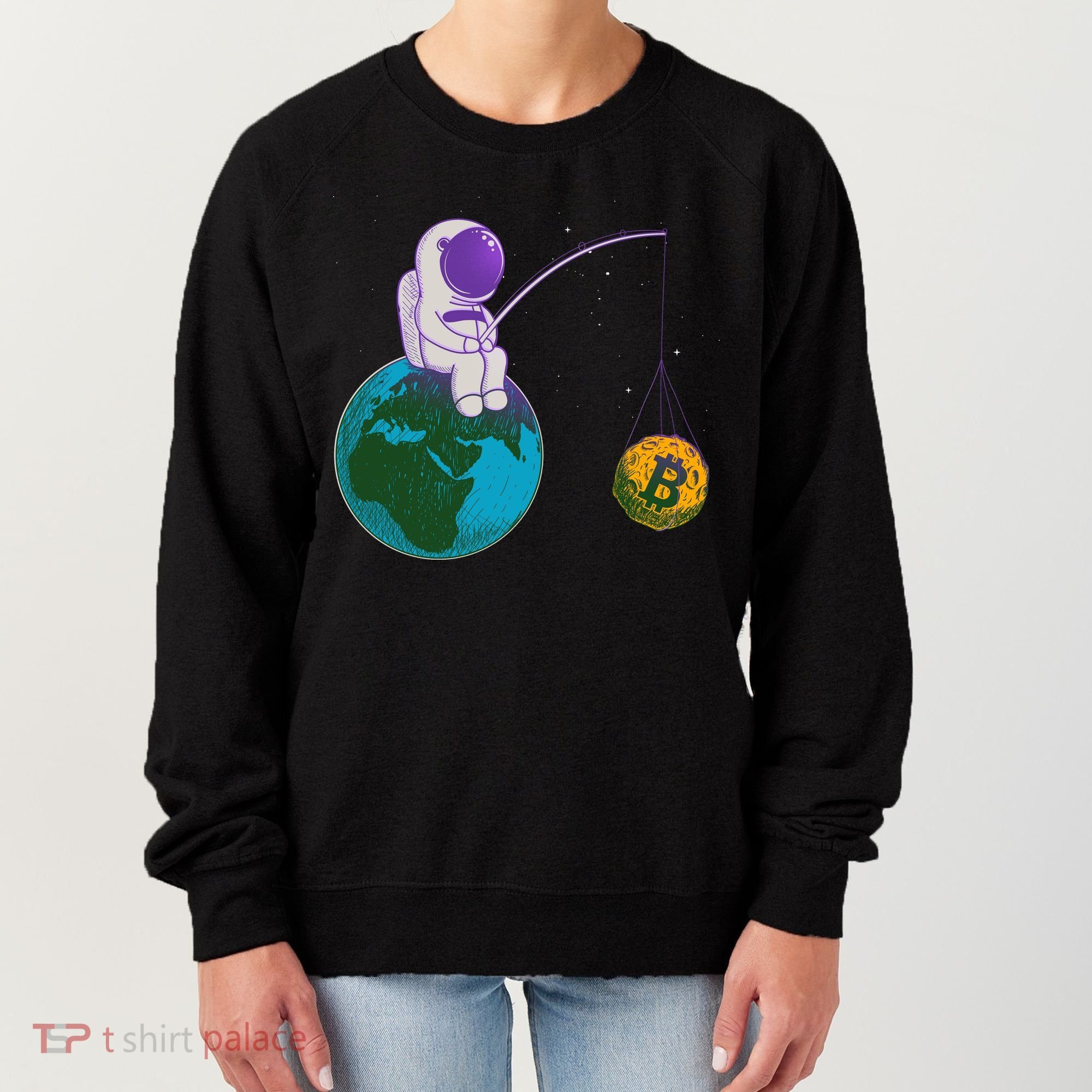 Funny Fishing Bitcoin Space Astronaut Women's Sweatshirt