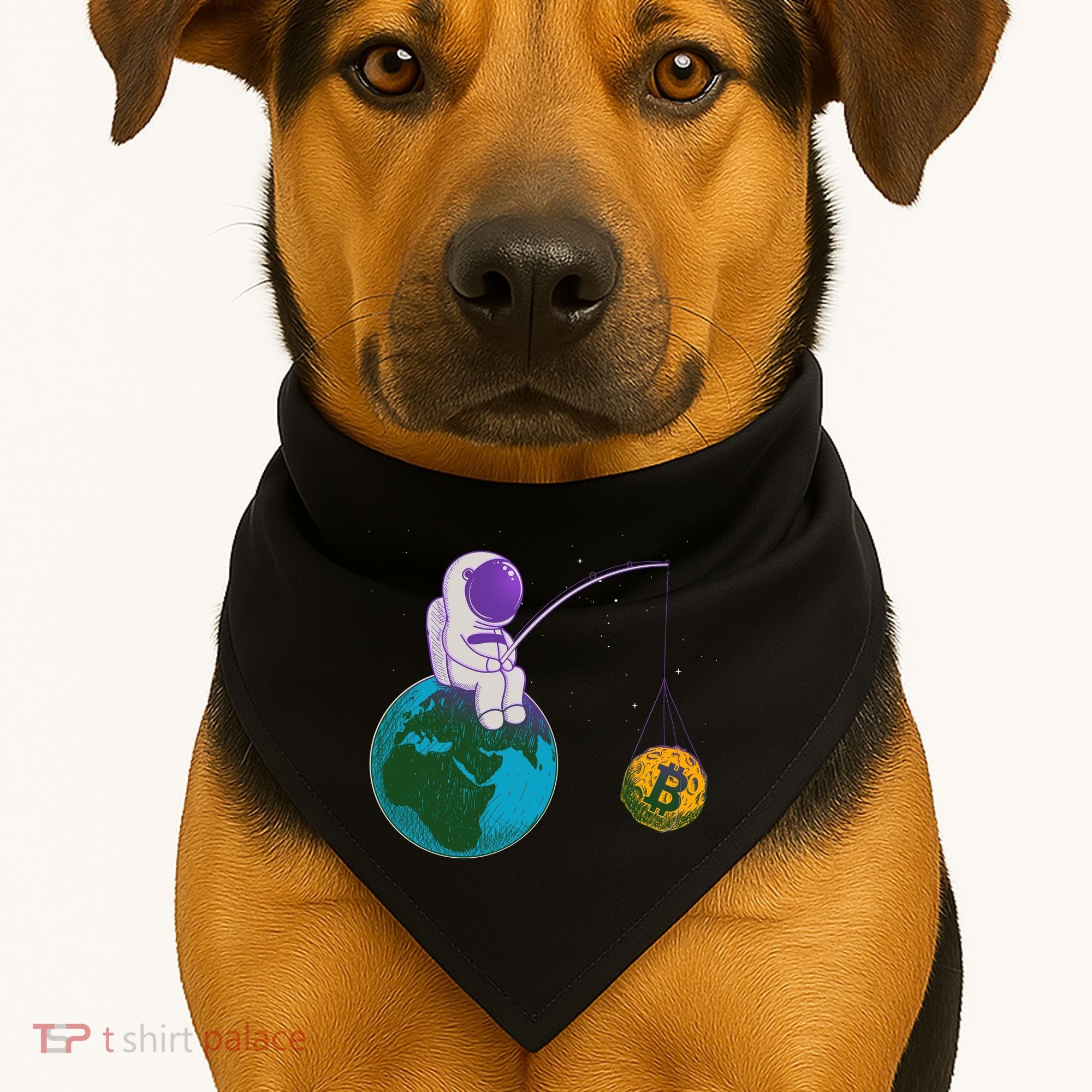 Funny Fishing Bitcoin Space Astronaut USA-Made Doggie Bandana