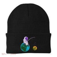 Funny Fishing Bitcoin Space Astronaut Beanie thumb 0
