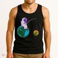 Funny Fishing Bitcoin Space Astronaut Tank Top thumb 3