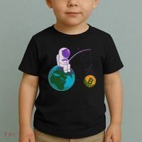 Funny Fishing Bitcoin Space Astronaut Toddler T-Shirt thumb 2