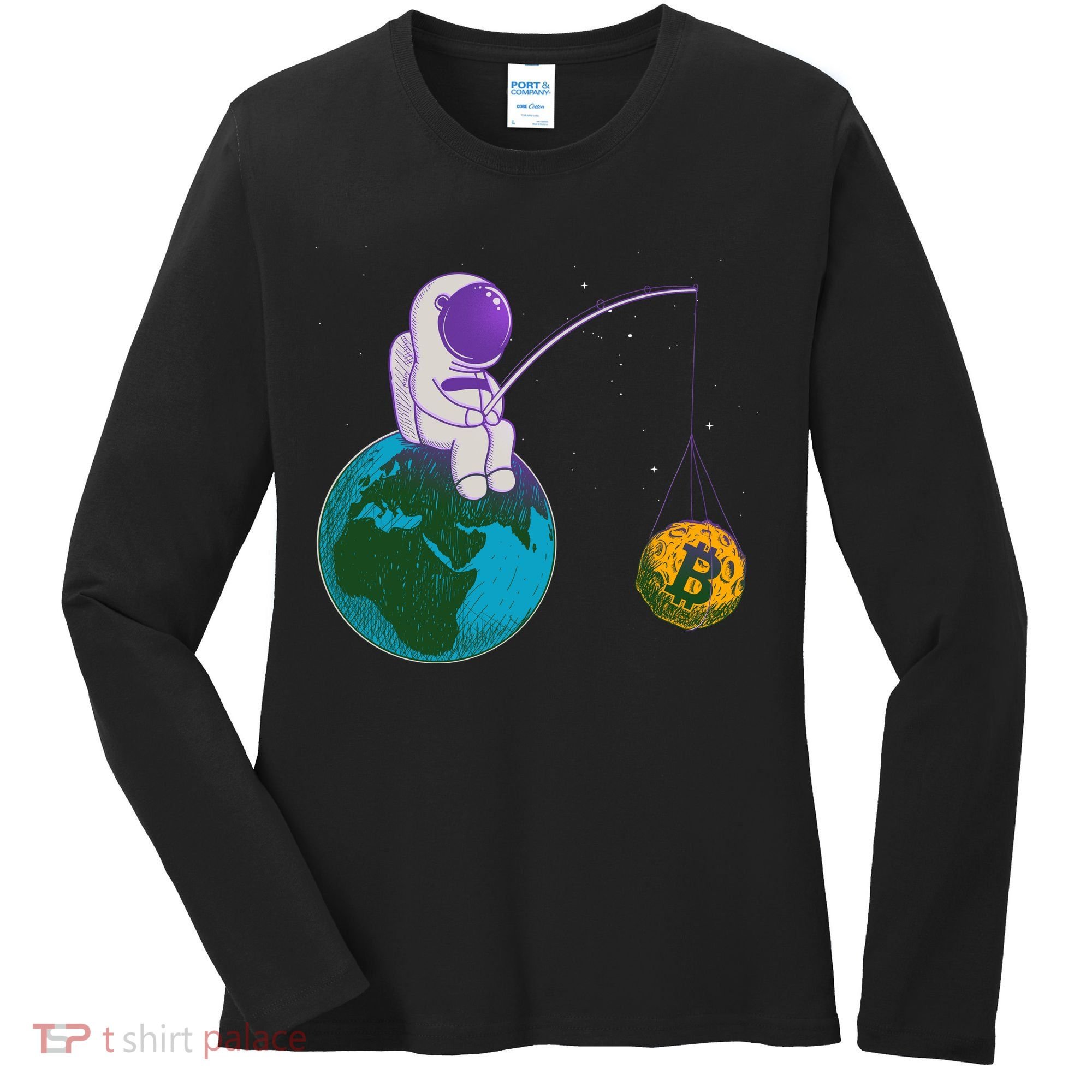 Funny Fishing Bitcoin Space Astronaut Women's Long Sleeve Shirt